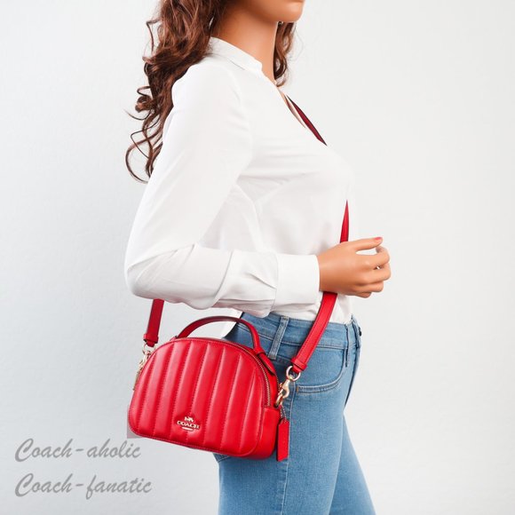 NWT Coach C7259 Serena Leather Satchel With Linear Quilting in Electric Red - Picture 2 of 14